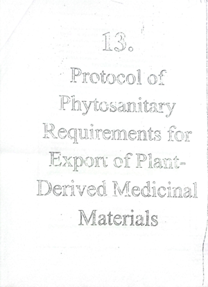 SPS Protocols for Medicinal Plants Export